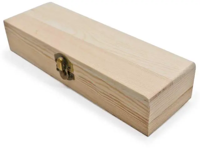 Main image of Plain Unfinished Wood Pencil Box, Unpainted Rectangle DIY Artist Tool and Brush Storage Box Case with Locking Clasp, Small