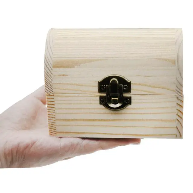 Alt view image 7 of 7 - Plain Unfinished Wood Box, Unpainted Wooden Jewelry Box DIY Craft Storage Treasure Chest Toy Case