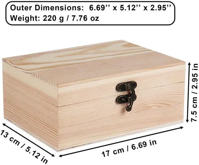 Alt view image 3 of 6 - Small Unfinished Wood Box with Lid 1 Pack - 6.69 x 5.12 x 2.95 Unpainted Pine Wooden Box for Crafts, Jewelry, DIY Painting, Gift Packaging - Lightweight and Warp-Resistant