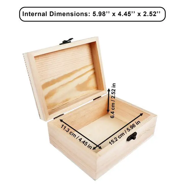 Alt view image 4 of 6 - Small Unfinished Wood Box with Lid 1 Pack - 6.69 x 5.12 x 2.95 Unpainted Pine Wooden Box for Crafts, Jewelry, DIY Painting, Gift Packaging - Lightweight and Warp-Resistant