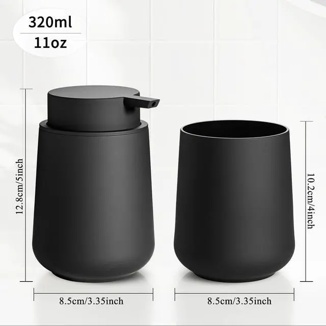 Alt view image 6 of 6 - Matte Black Bathroom Accessories Set Plastic Hand Soap Dispenser and Toothbrush Holders 2 Piece