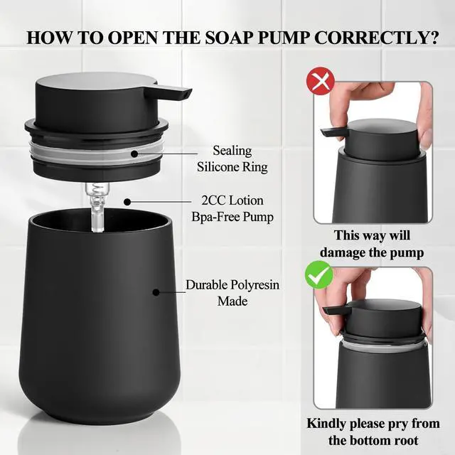 Alt view image 5 of 6 - Matte Black Bathroom Accessories Set Plastic Hand Soap Dispenser and Toothbrush Holders 2 Piece