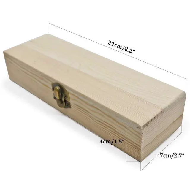Alt view image 2 of 6 - Plain Unfinished Wood Pencil Box, Unpainted Rectangle DIY Artist Tool and Brush Storage Box Case with Locking Clasp, Small