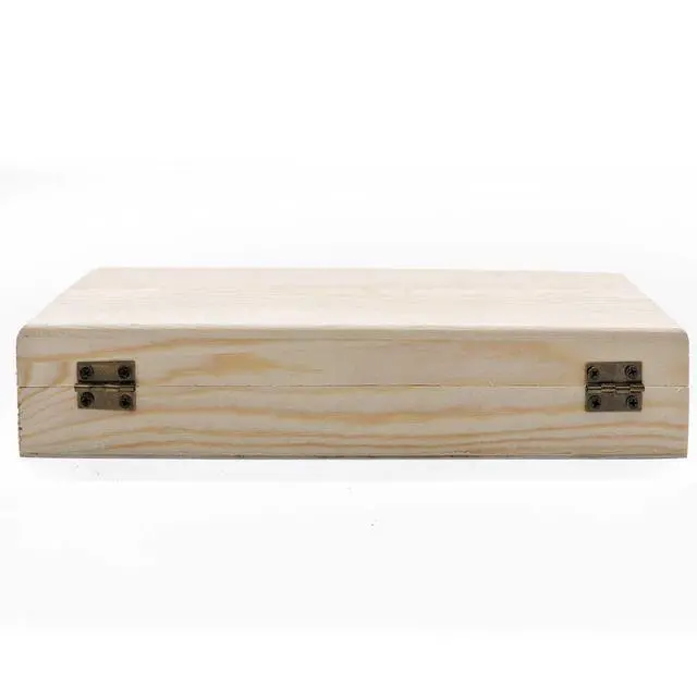Alt view image 6 of 6 - Plain Unfinished Wood Pencil Box, Unpainted Rectangle DIY Artist Tool and Brush Storage Box Case with Locking Clasp, Small