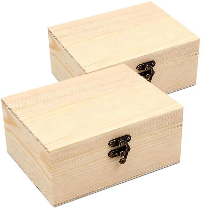 Main image of Unfinished Unpainted Wooden Box with Hinged Lid for Crafts DIY Storage Jewelry Plain Pine Box - Small 6.7"x5.1"x3.1" - 2-Pack