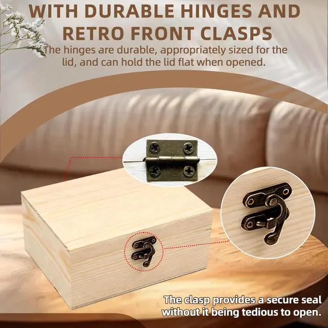 Alt view image 3 of 7 - (1-Pack Unfinished Unpainted Wooden Box with Hinged Lid for Crafts DIY Storage Jewelry Plain Pine Box - Small 6.7"x5.1"x3.1"