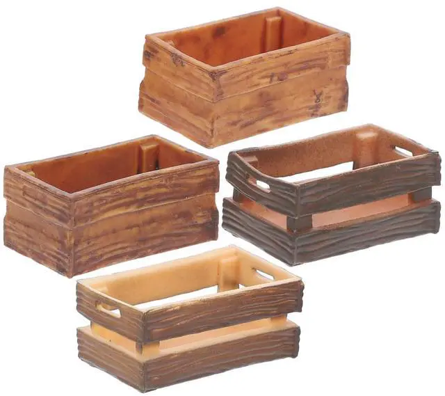 Main image of Miniature Dollhouse Crates: 4 Pcs Mini Wooden Crate Dollhouse Storage Bins, Handmade Tiny Wooden Box Ornament for Doll House Accessories Micro Landscape