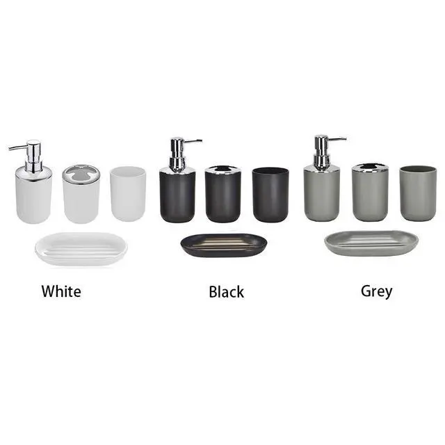 Alt view image 5 of 7 - 4pcs Bathroom Accessories Set, Toothbrush Holder Tooth Mug Soap Dish Liquid Bottle Bathroom Set Shower Countertop Vanity Organizer(Black)