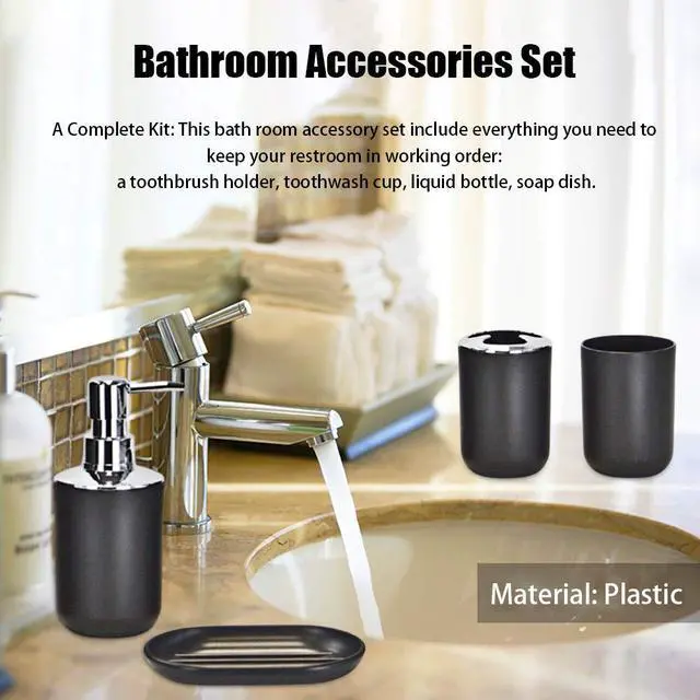 Alt view image 2 of 7 - 4pcs Bathroom Accessories Set, Toothbrush Holder Tooth Mug Soap Dish Liquid Bottle Bathroom Set Shower Countertop Vanity Organizer(Black)