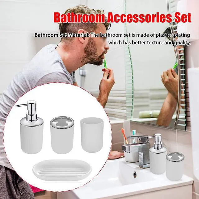 Alt view image 6 of 7 - 4pcs Bathroom Accessories Set, Toothbrush Holder Tooth Mug Soap Dish Liquid Bottle Bathroom Set Shower Countertop Vanity Organizer(Black)
