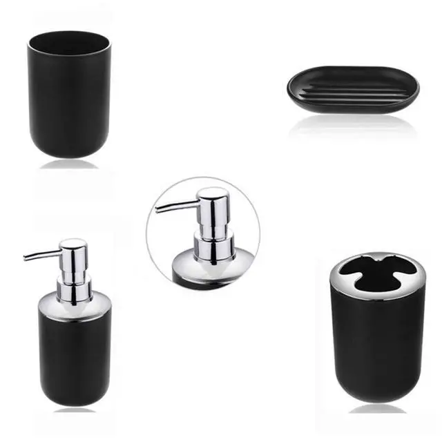 Alt view image 4 of 7 - 4pcs Bathroom Accessories Set, Toothbrush Holder Tooth Mug Soap Dish Liquid Bottle Bathroom Set Shower Countertop Vanity Organizer(Black)