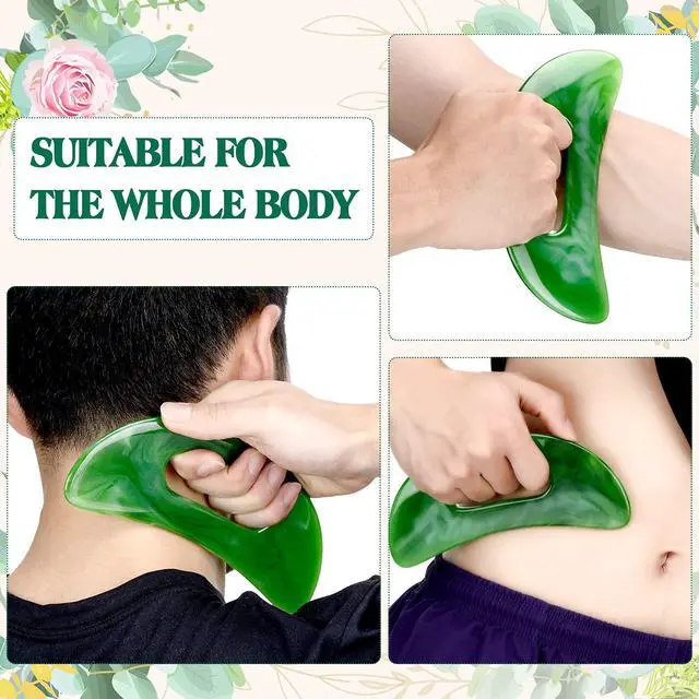 Alt view image 3 of 6 - Gua Sha Massage Tool with Handle Resin Massage Tools Lymphatic Drainage Massager Body Shaping Gua Sha Tools for Full Body Men Women Birthday Festival Holiday Present (Green)