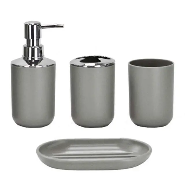 Alt view image 7 of 7 - 4pcs Bathroom Accessories Set, Toothbrush Holder Tooth Mug Soap Dish Liquid Bottle Bathroom Set Shower Countertop Vanity Organizer(Black)