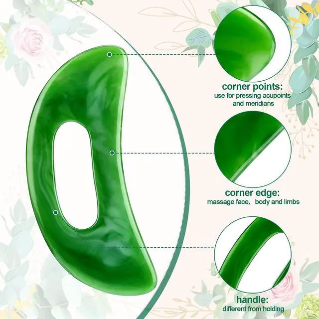 Alt view image 4 of 6 - Gua Sha Massage Tool with Handle Resin Massage Tools Lymphatic Drainage Massager Body Shaping Gua Sha Tools for Full Body Men Women Birthday Festival Holiday Present (Green)