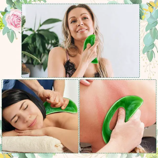 Alt view image 6 of 6 - Gua Sha Massage Tool with Handle Resin Massage Tools Lymphatic Drainage Massager Body Shaping Gua Sha Tools for Full Body Men Women Birthday Festival Holiday Present (Green)