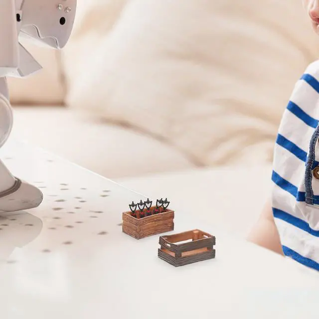 Alt view image 6 of 7 - Miniature Dollhouse Crates: 4 Pcs Mini Wooden Crate Dollhouse Storage Bins, Handmade Tiny Wooden Box Ornament for Doll House Accessories Micro Landscape