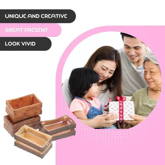 Alt view image 7 of 7 - Miniature Dollhouse Crates: 4 Pcs Mini Wooden Crate Dollhouse Storage Bins, Handmade Tiny Wooden Box Ornament for Doll House Accessories Micro Landscape