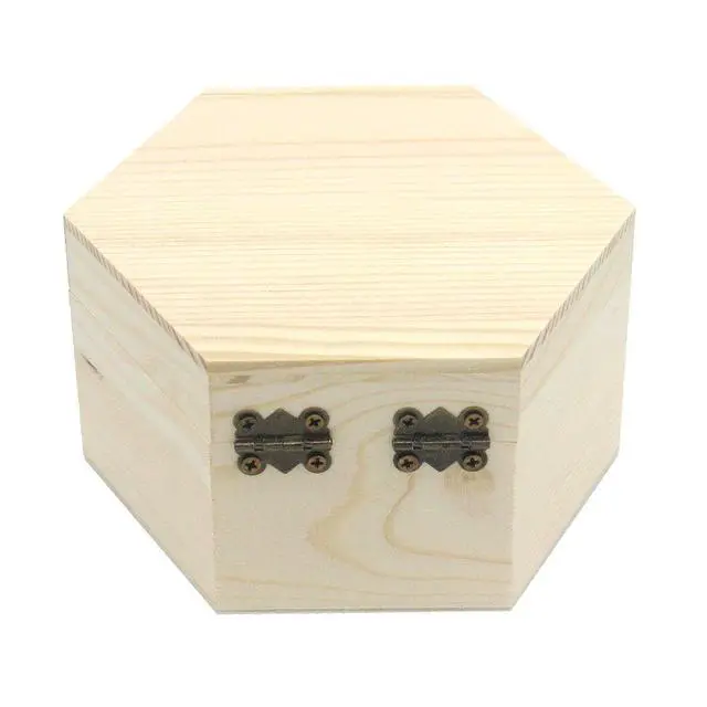 Alt view image 2 of 7 - Plain Unfinished Box, Hexagon Unpainted Wooden Jewelry Box DIY Storage Chest Treasure Case (Side Length 2.5" * Height 2.7")