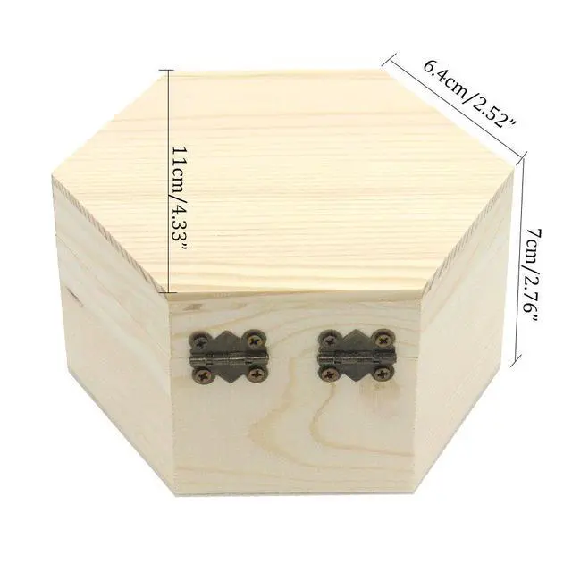 Alt view image 3 of 7 - Plain Unfinished Box, Hexagon Unpainted Wooden Jewelry Box DIY Storage Chest Treasure Case (Side Length 2.5" * Height 2.7")