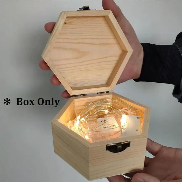 Alt view image 5 of 7 - Plain Unfinished Box, Hexagon Unpainted Wooden Jewelry Box DIY Storage Chest Treasure Case (Side Length 2.5" * Height 2.7")