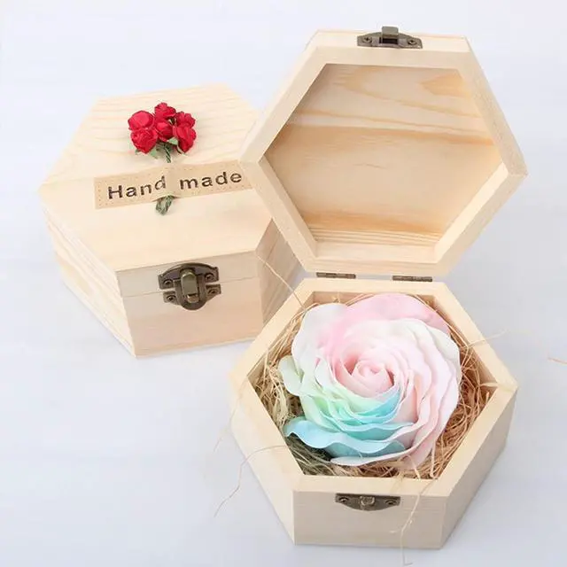 Alt view image 7 of 7 - Plain Unfinished Box, Hexagon Unpainted Wooden Jewelry Box DIY Storage Chest Treasure Case (Side Length 2.5" * Height 2.7")