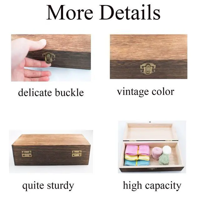 Alt view image 3 of 6 - Wood Storage Box with Lid Solid Wood Container Box Decorative Table Large Rectangular Smooth Rustic Style Store Space to Organize Toys Cosmetics Vintage Color 7.87 * 3.93 * 2.36inch, Brown