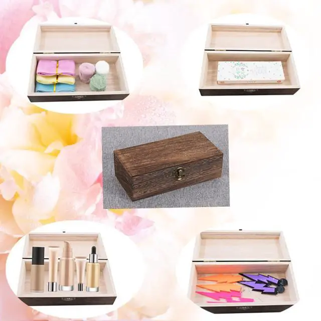 Alt view image 6 of 6 - Wood Storage Box with Lid Solid Wood Container Box Decorative Table Large Rectangular Smooth Rustic Style Store Space to Organize Toys Cosmetics Vintage Color 7.87 * 3.93 * 2.36inch, Brown
