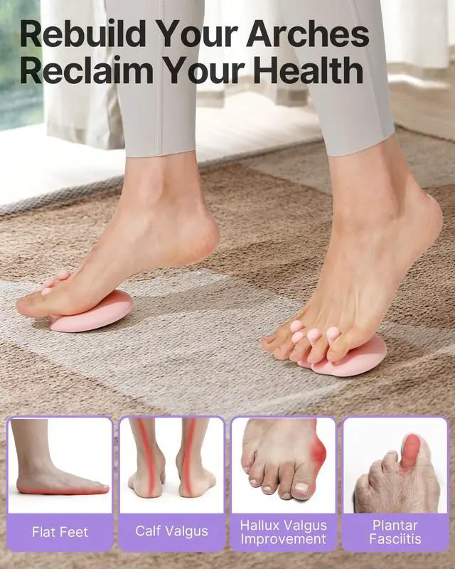 Alt view image 2 of 6 - Foot Arch Trainer for Flat Feet, Plantar Fasciitis Relief &Arch Support Strengthening, Portable Arch Metatarsal Exercise Brace for Home and Gym (Pink)