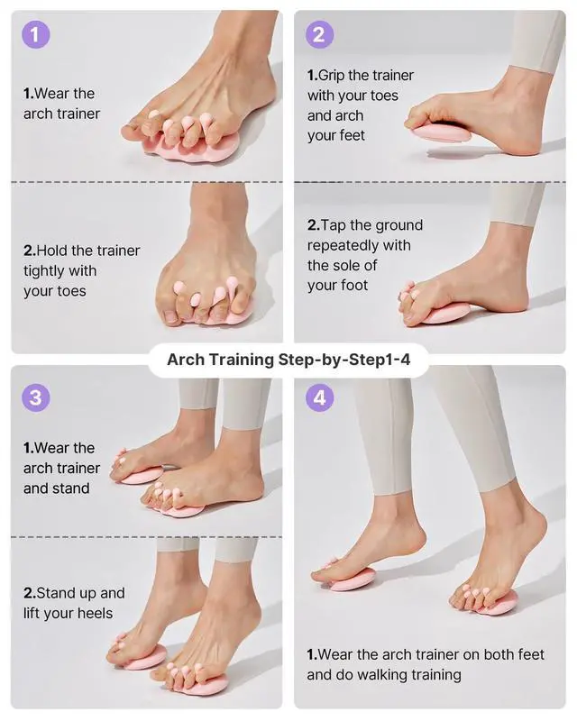 Alt view image 3 of 6 - Foot Arch Trainer for Flat Feet, Plantar Fasciitis Relief &Arch Support Strengthening, Portable Arch Metatarsal Exercise Brace for Home and Gym (Pink)