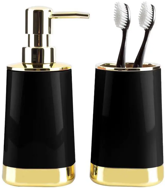 Main image of 2PCS Bathroom Accessories Set, Black Soap Dispenser and Toothbrush Holder