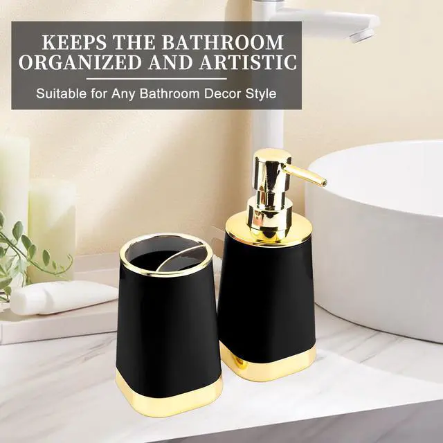Alt view image 3 of 7 - 2PCS Bathroom Accessories Set, Black Soap Dispenser and Toothbrush Holder