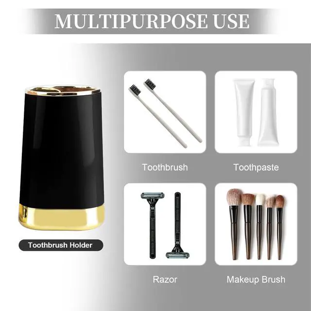 Alt view image 4 of 7 - 2PCS Bathroom Accessories Set, Black Soap Dispenser and Toothbrush Holder
