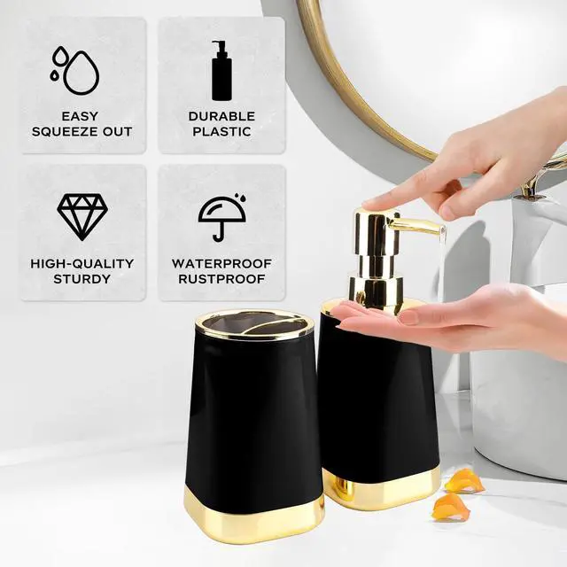 Alt view image 5 of 7 - 2PCS Bathroom Accessories Set, Black Soap Dispenser and Toothbrush Holder