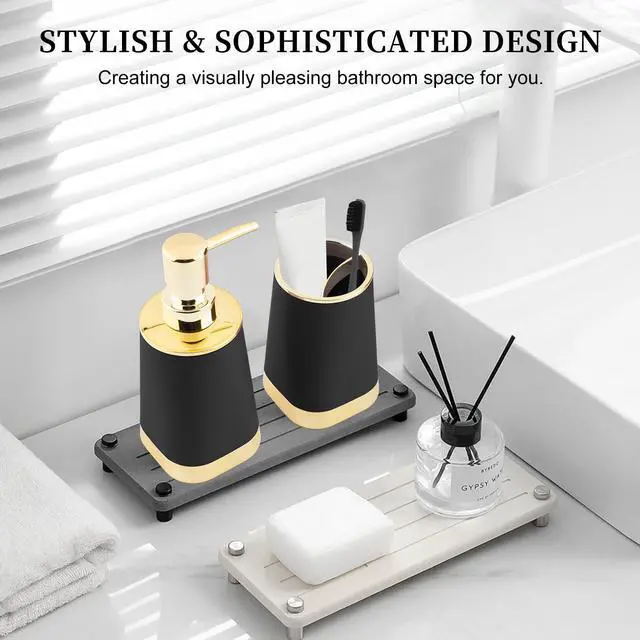 Alt view image 6 of 7 - 2PCS Bathroom Accessories Set, Black Soap Dispenser and Toothbrush Holder