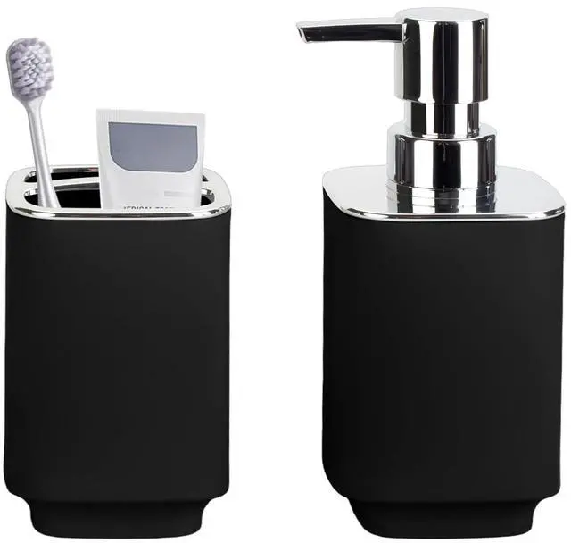 Main image of Black Bathroom Accessories 2 Pieces, Soap Dispenser and Toothbrush Holder Set for Boho Bathroom