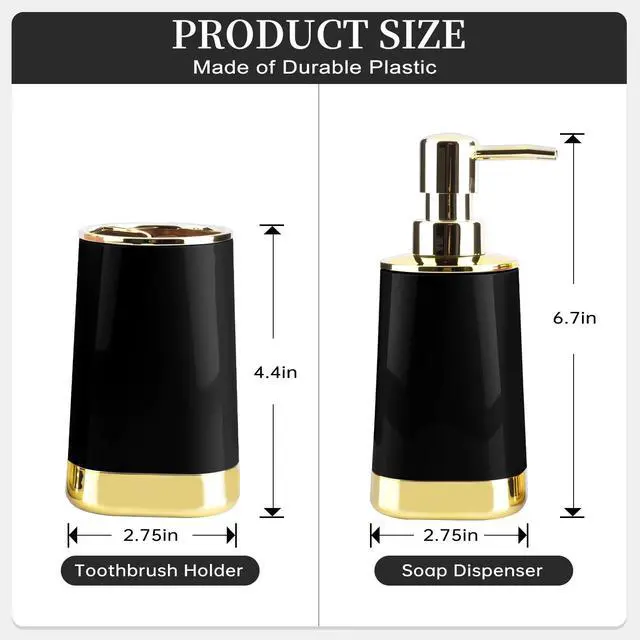 Alt view image 7 of 7 - 2PCS Bathroom Accessories Set, Black Soap Dispenser and Toothbrush Holder