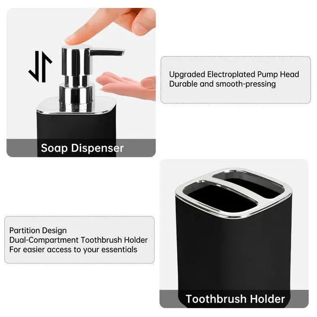 Alt view image 2 of 6 - Black Bathroom Accessories 2 Pieces, Soap Dispenser and Toothbrush Holder Set for Boho Bathroom
