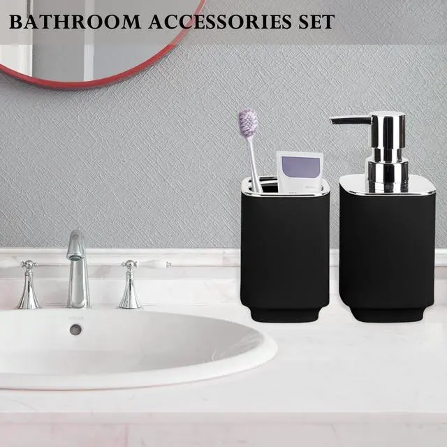 Alt view image 4 of 6 - Black Bathroom Accessories 2 Pieces, Soap Dispenser and Toothbrush Holder Set for Boho Bathroom