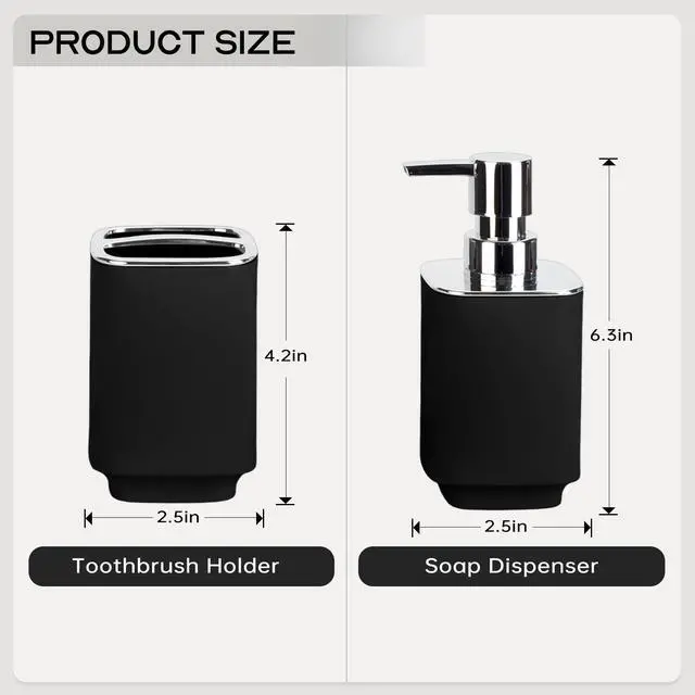 Alt view image 5 of 6 - Black Bathroom Accessories 2 Pieces, Soap Dispenser and Toothbrush Holder Set for Boho Bathroom
