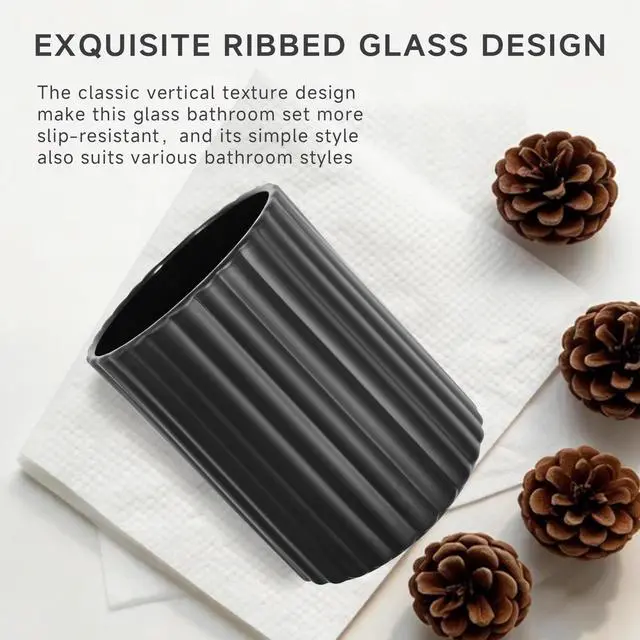 Alt view image 3 of 6 - 2 PCS Glass Bathroom Accessories Set, Glass Bathroom Set, Soap Dispenser and Toothbrush Holder Set, Vintage Bathroom DecorBlack