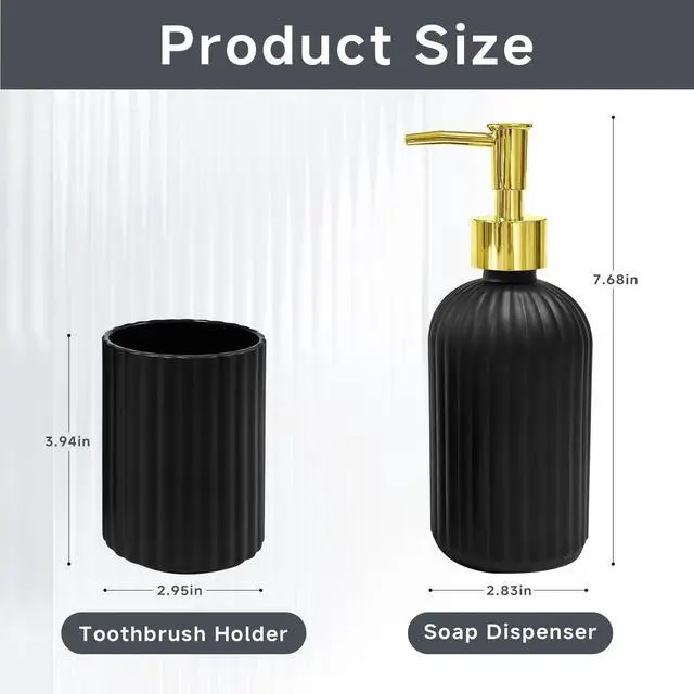 Alt view image 4 of 6 - 2 PCS Glass Bathroom Accessories Set, Glass Bathroom Set, Soap Dispenser and Toothbrush Holder Set, Vintage Bathroom DecorBlack