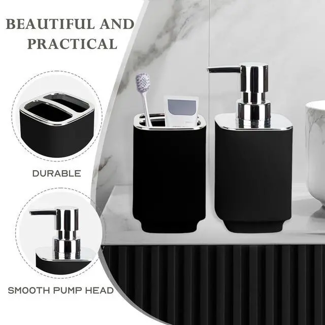Alt view image 6 of 6 - Black Bathroom Accessories 2 Pieces, Soap Dispenser and Toothbrush Holder Set for Boho Bathroom