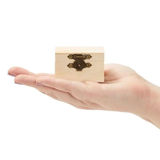 Alt view image 6 of 7 - Wooden Boxes - 12-Pack, 2.3 x 1.5 x 1.5 In Natural Pinewood - Unfinished Wood Box With Hinged Lid & Metal Clasp for Crafts & Mini Treasure Chests