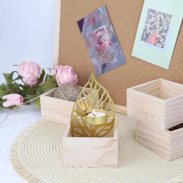 Alt view image 7 of 7 - 4 Pack Unfinished Wooden Craft Storage Organiser Boxes, 3 x 3 x 1.6 inch Small Square Wood Box, Rustic Natural Wood Container Box for Home Venue Decor