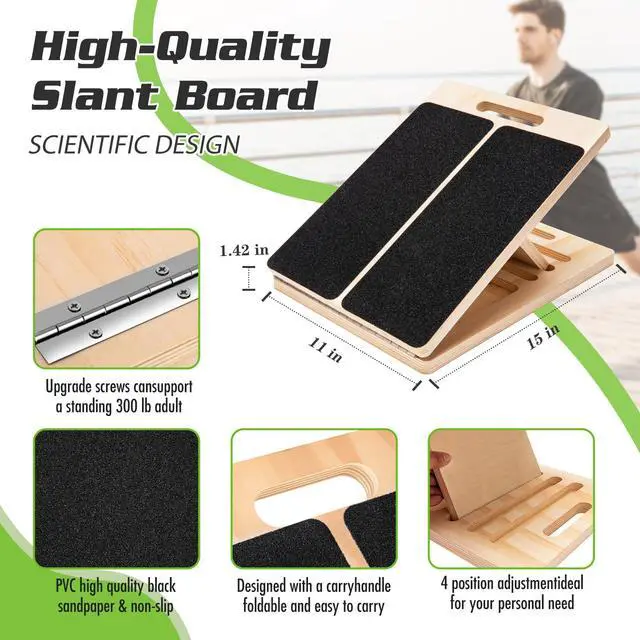 Alt view image 3 of 7 - Adjustable Slant Board for Calf Stretching - Portable Wooden Incline Board for Physical Therapy, Squats & Pilates - Calf Stretcher for Ankle, Heel & Leg Support