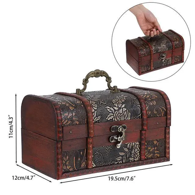 Alt view image 2 of 7 - Vintage Treasure Chest Box, Pirate Keepsakes Box for Kids Gifts, Wooden Treasure Storage Box Decorative Box for Jewelry Pearl Trinkets, Medium
