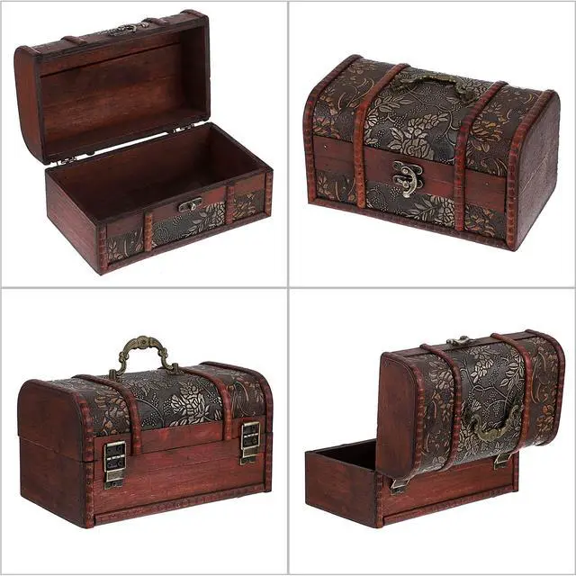 Alt view image 3 of 7 - Vintage Treasure Chest Box, Pirate Keepsakes Box for Kids Gifts, Wooden Treasure Storage Box Decorative Box for Jewelry Pearl Trinkets, Medium