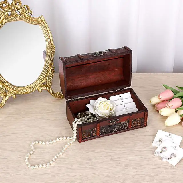 Alt view image 5 of 7 - Vintage Treasure Chest Box, Pirate Keepsakes Box for Kids Gifts, Wooden Treasure Storage Box Decorative Box for Jewelry Pearl Trinkets, Medium