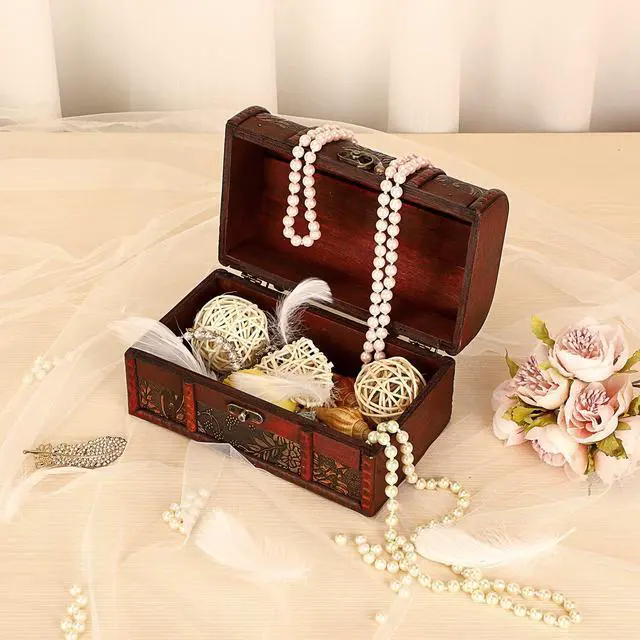 Alt view image 7 of 7 - Vintage Treasure Chest Box, Pirate Keepsakes Box for Kids Gifts, Wooden Treasure Storage Box Decorative Box for Jewelry Pearl Trinkets, Medium