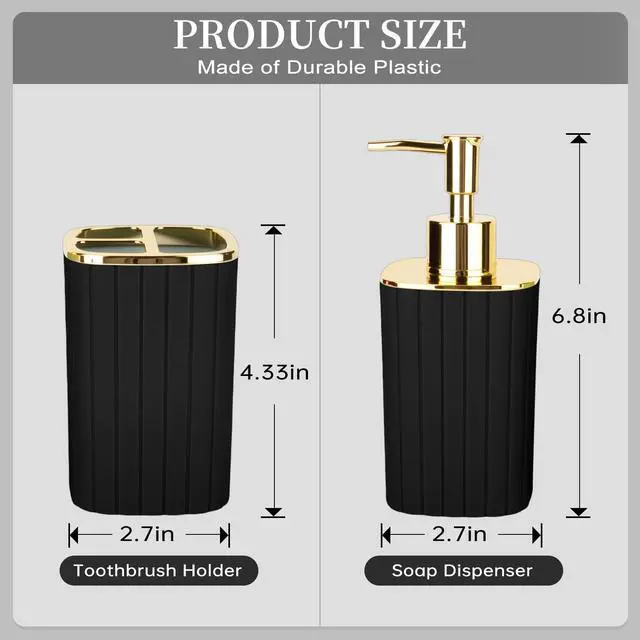 Alt view image 7 of 7 - 2PCS Bathroom Accessories Set, Black and Gold Bathroom Accessories Include Soap Dispenser and Toothbrush Holder for Boho Bathroom Decor